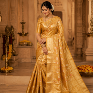 golden bloom wedding saree
